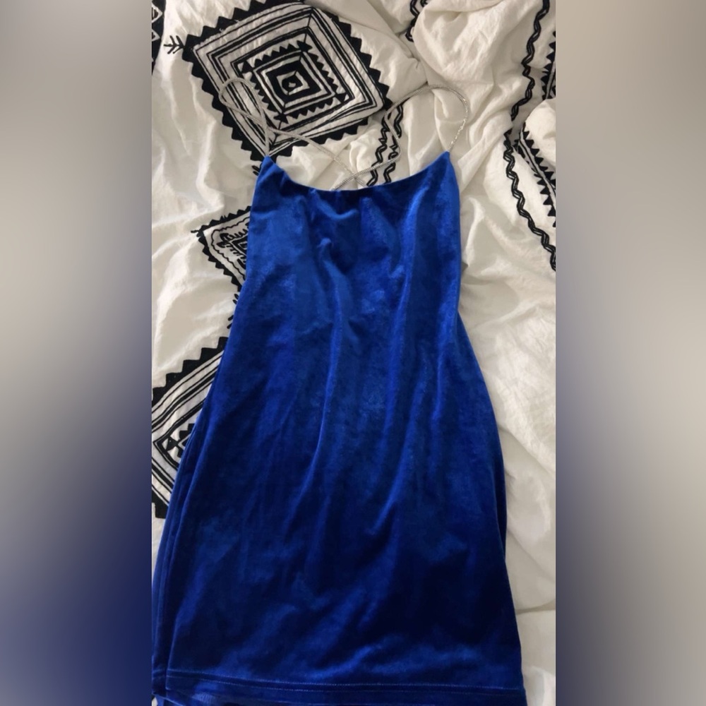 Rhinestone strap blue mini dress